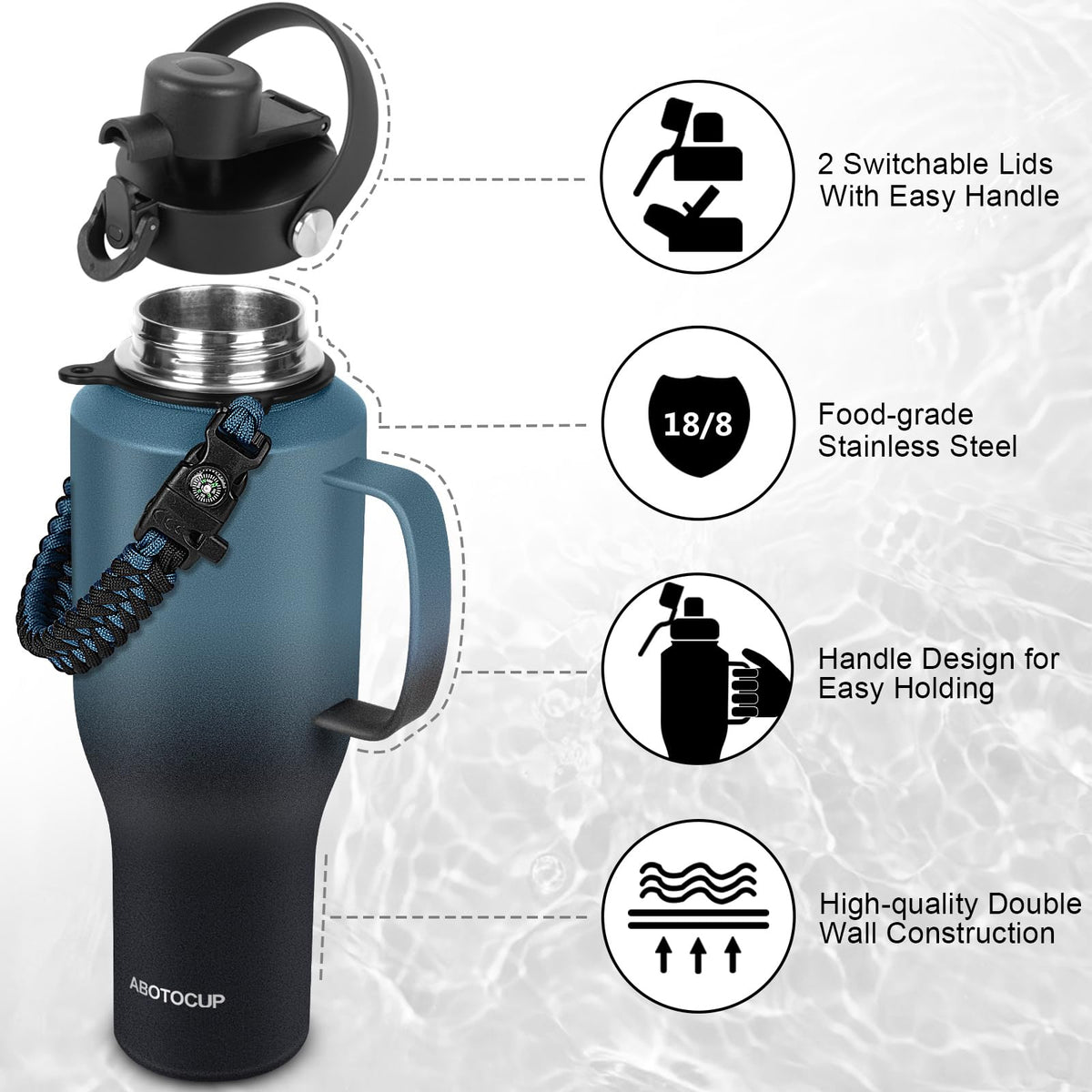 Water Bottle 40oz (Indigo Black / 40 Ounces)