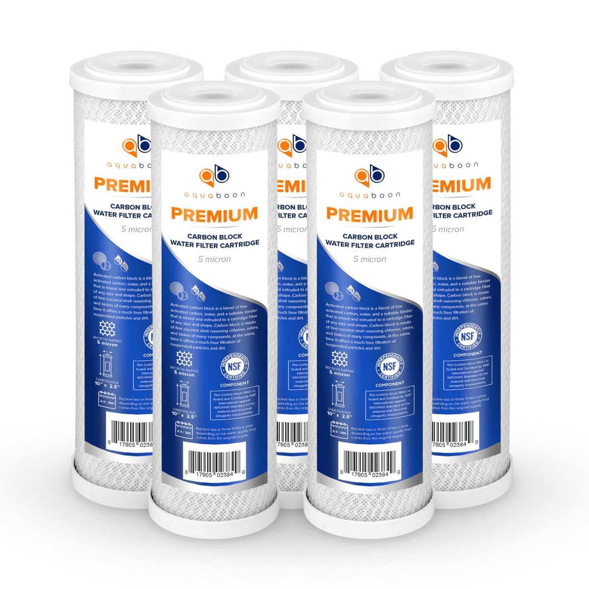 Premium 5 Micron Carbon Block Water Filter 10" x 2.5" (5 Count (Pack of 1))