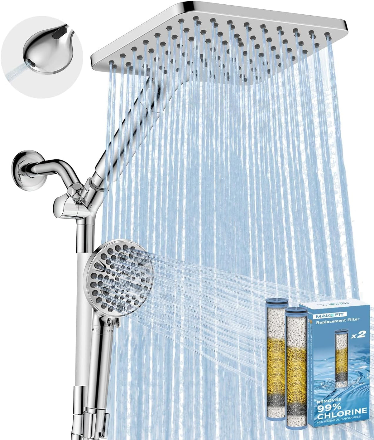 Dual Filtered Rain Shower Head Combo (Silver)