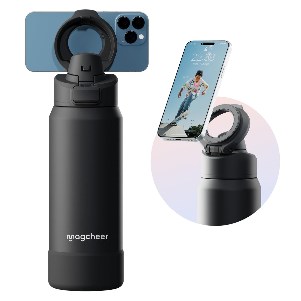 Insulated Magnetic Water Bottle (Black / 32 Ounces)
