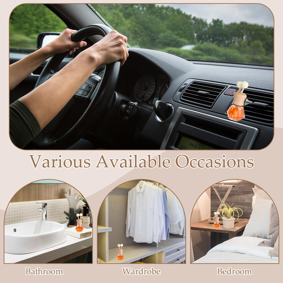 60 Pack Car Air Freshener Diffuser 8 ml Diamond Vent Clip Wood Caps (Diamond)