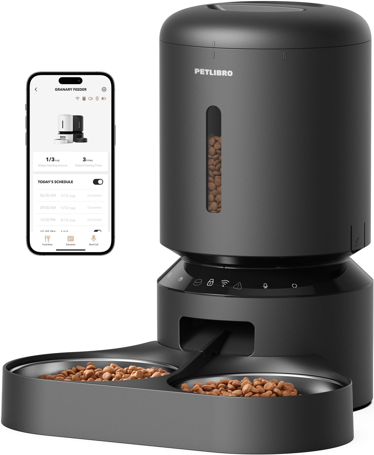 Automatic Cat Feeder for 2 Cats (Black / Dual Tray with WiFi)