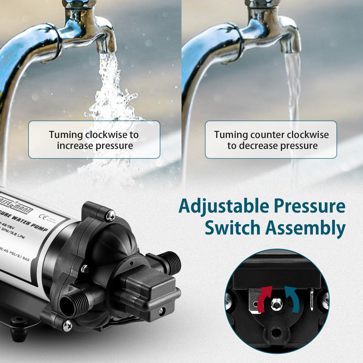 RV Water Pressure Booster Pump Switch Kit (Black)