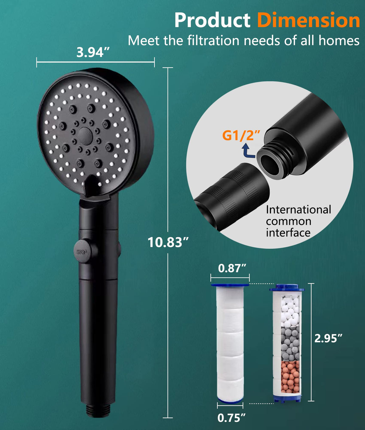 Spray Shower Head Filter with Mineral Beads (2.95 x 0.87 inches)