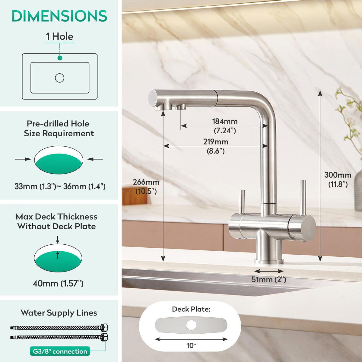 3 Way Kitchen Faucet with Pull Down Sprayer Built