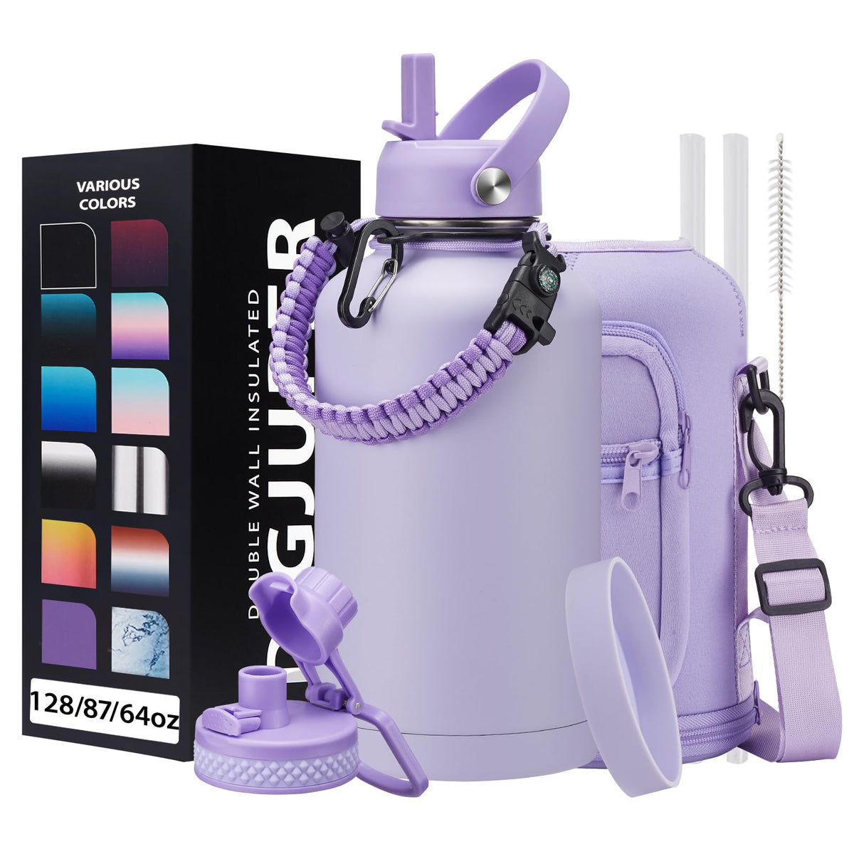 Half Gallon Water Bottle Insulated (Lilac Purple / 64 Ounces)