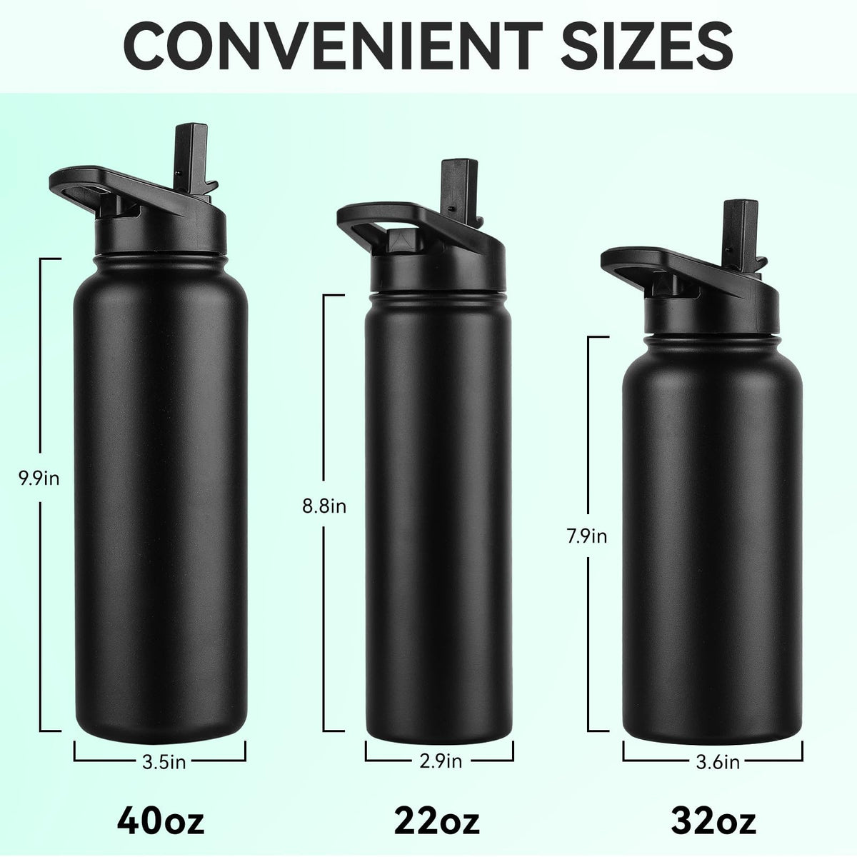 Insulated Water Bottle (Black / 22oz/4 Pack)
