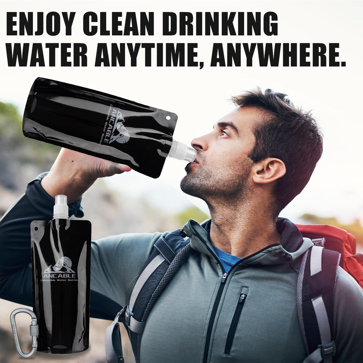 17oz Collapsible Water Bottles (17 Ounces / Black x 6)