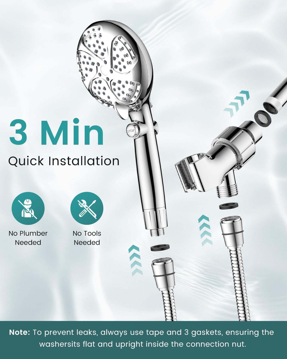 Filtered Shower Head with Handhled + 2PC Filters (Bright Chrome)