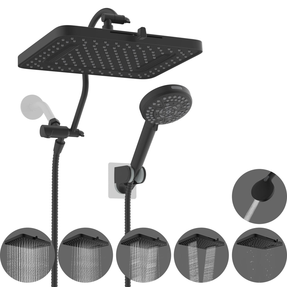 13'' 5 spray Rain Shower Head with 10 (Square 13'' / Matte Black)