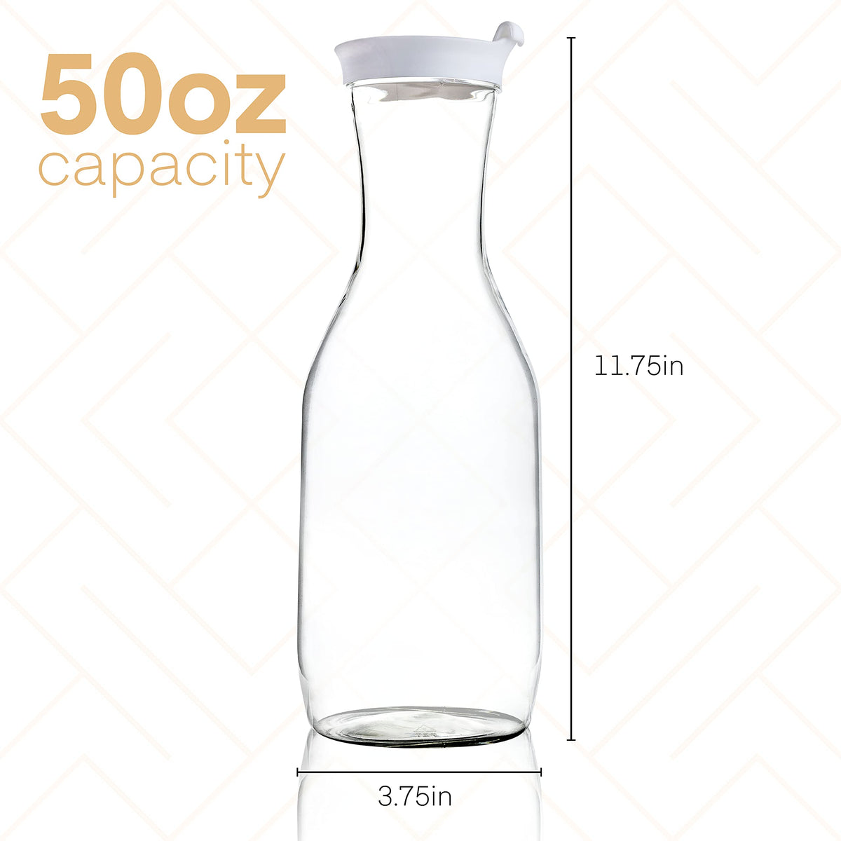 Clear Plastic Water Pitchers Carafes with Flip top White Lids Pack of 6 (50 OZ)