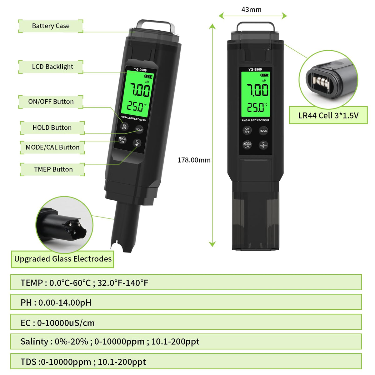 PH Meter 5 in 1TDS Meter (NEW 5 in 1)
