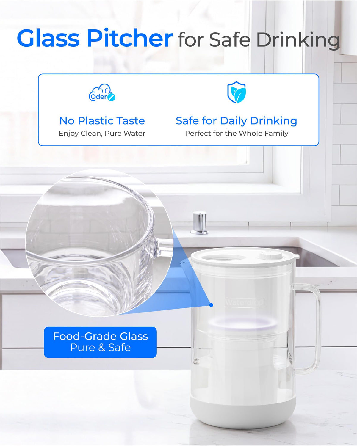 PT-13W TDS-Reducing Glass Water Filter Pitcher, Large 10-Cup (White)