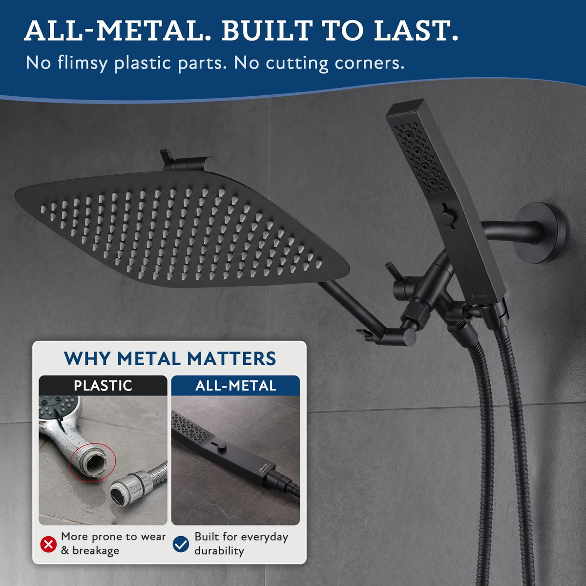 All Metal 12" Rain Shower Head with Handheld for Bathroom Upgrade (12 Inches / Matte Black)