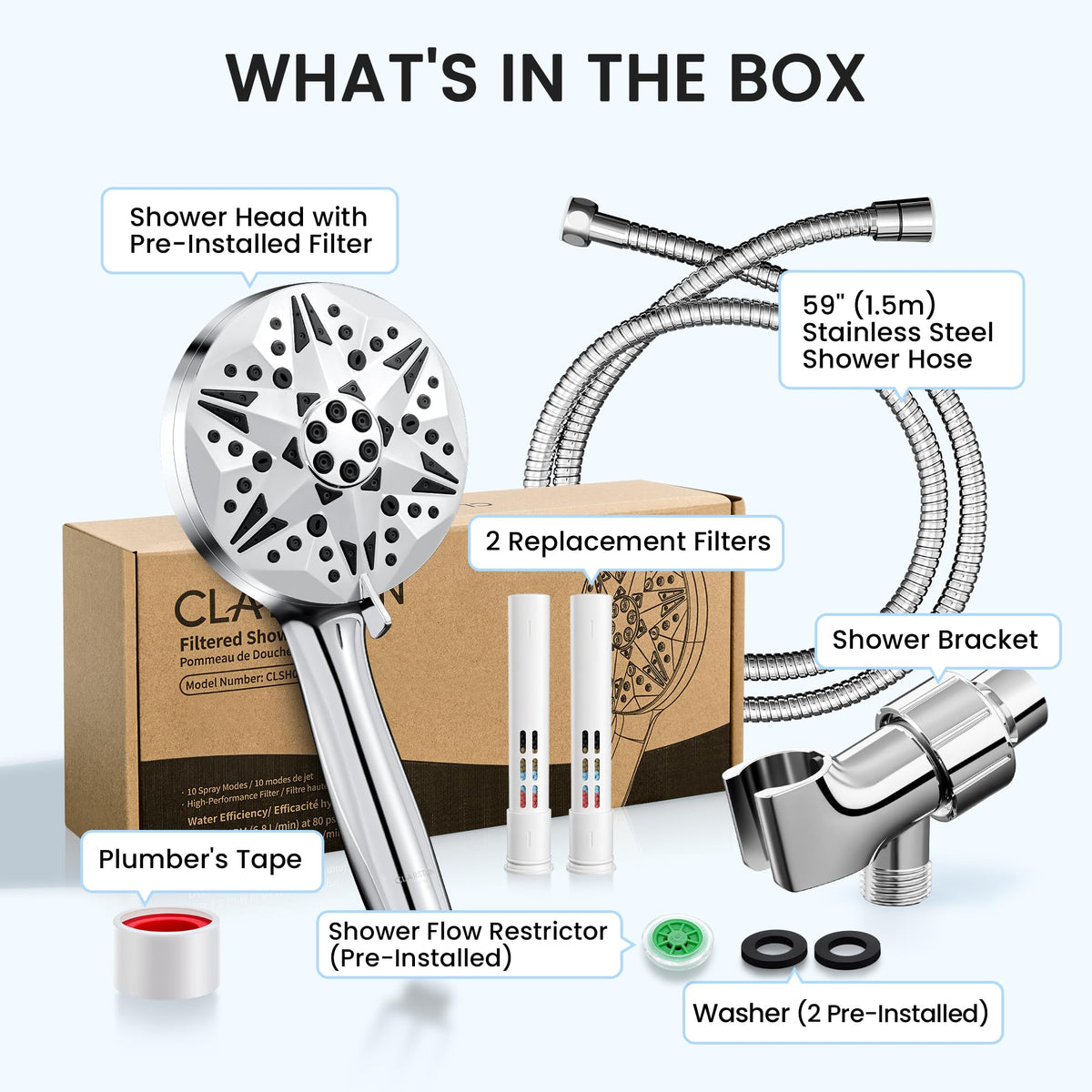 Filtered Shower Head With Handheld High Pressure 10 Spray Modes (3 Filters)