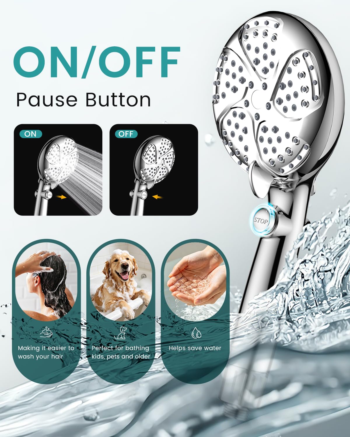 Filtered Shower Head with Handhled + 4PC Filters (Polished Chrome)