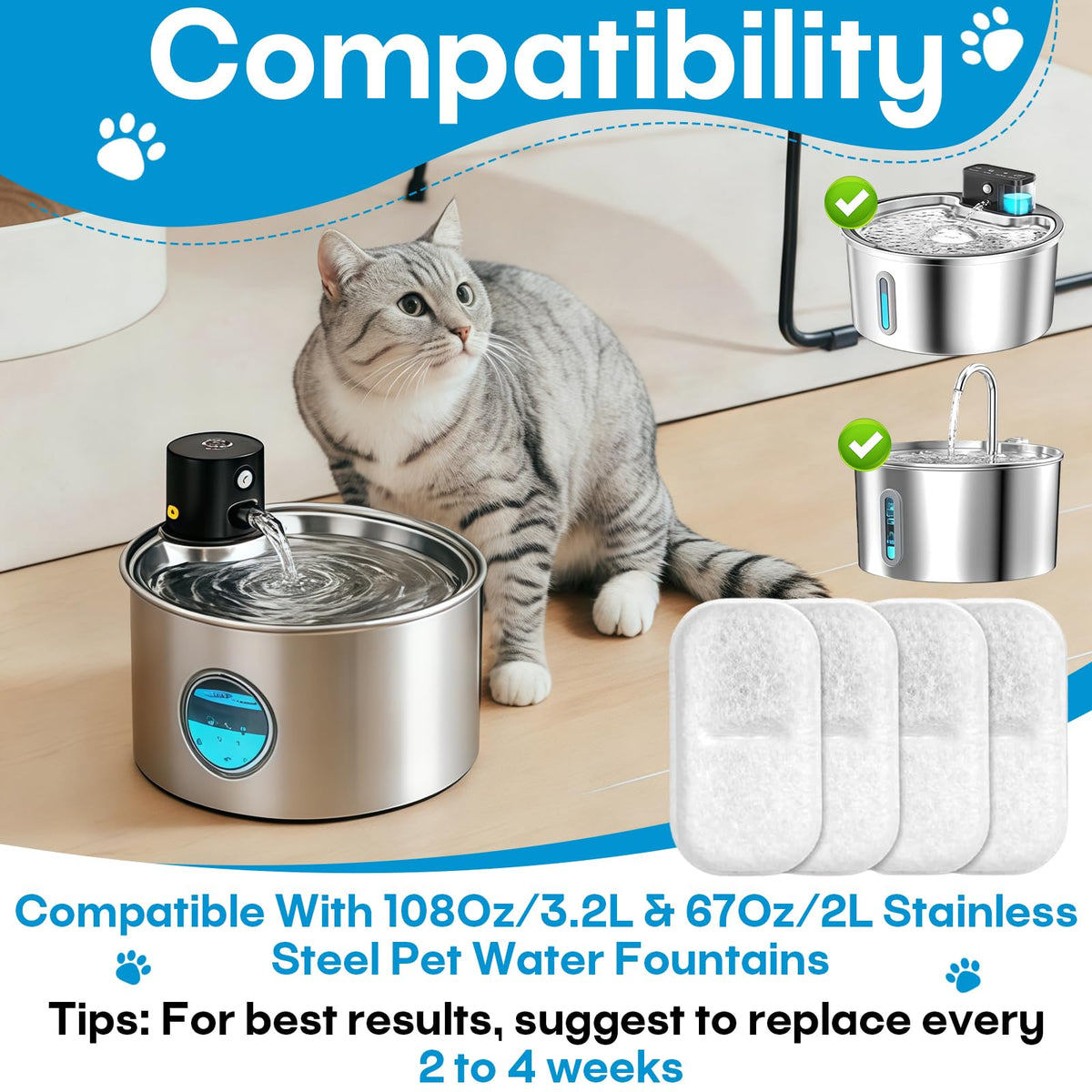 12+12 Pcs Cat Water Filters Replacement for 108Oz (24 pcs)