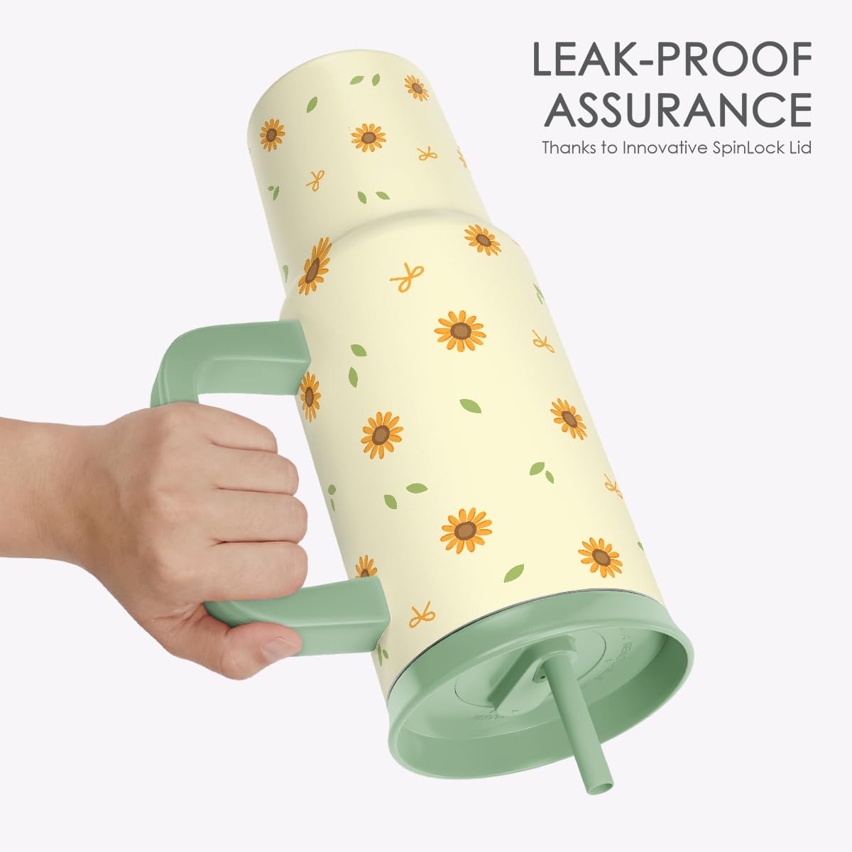 Sunflower Stainless Steel Locking Lid Silicone Straw Tumbler with Handle 40oz (Sunflower)