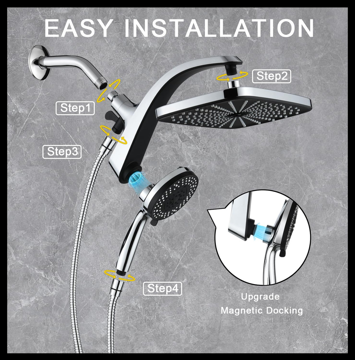 Rain Shower Head with Handheld Showerhead (Chrome)