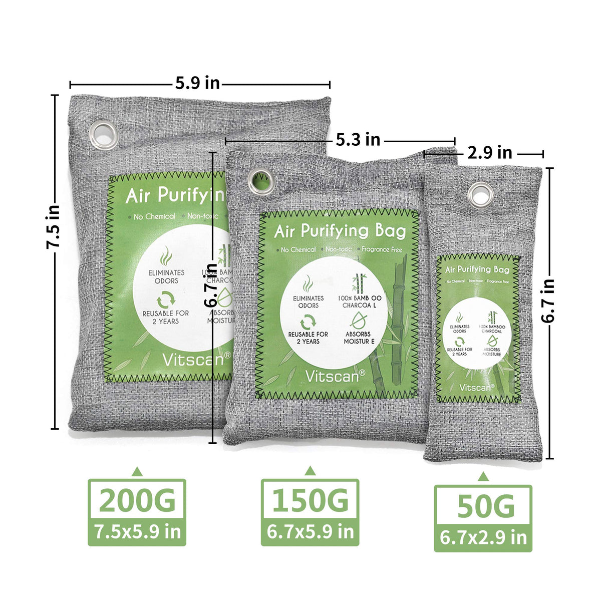 Bamboo Charcoal Air Purifying Bag (Valuable 6 Pack)