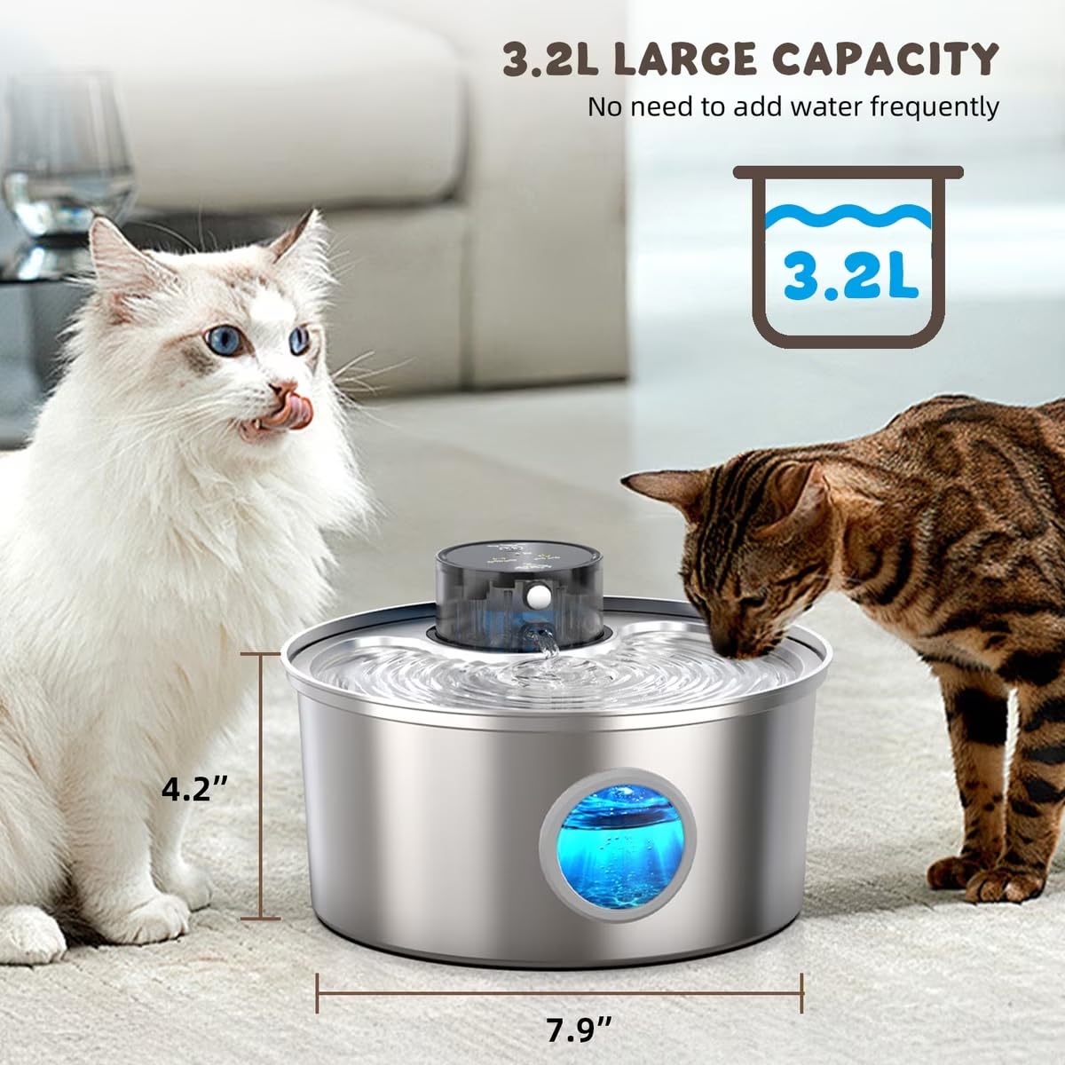PWL 003 Smart Motion Sensor Cordless Stainless Steel Dog & Cat Water Fountain
