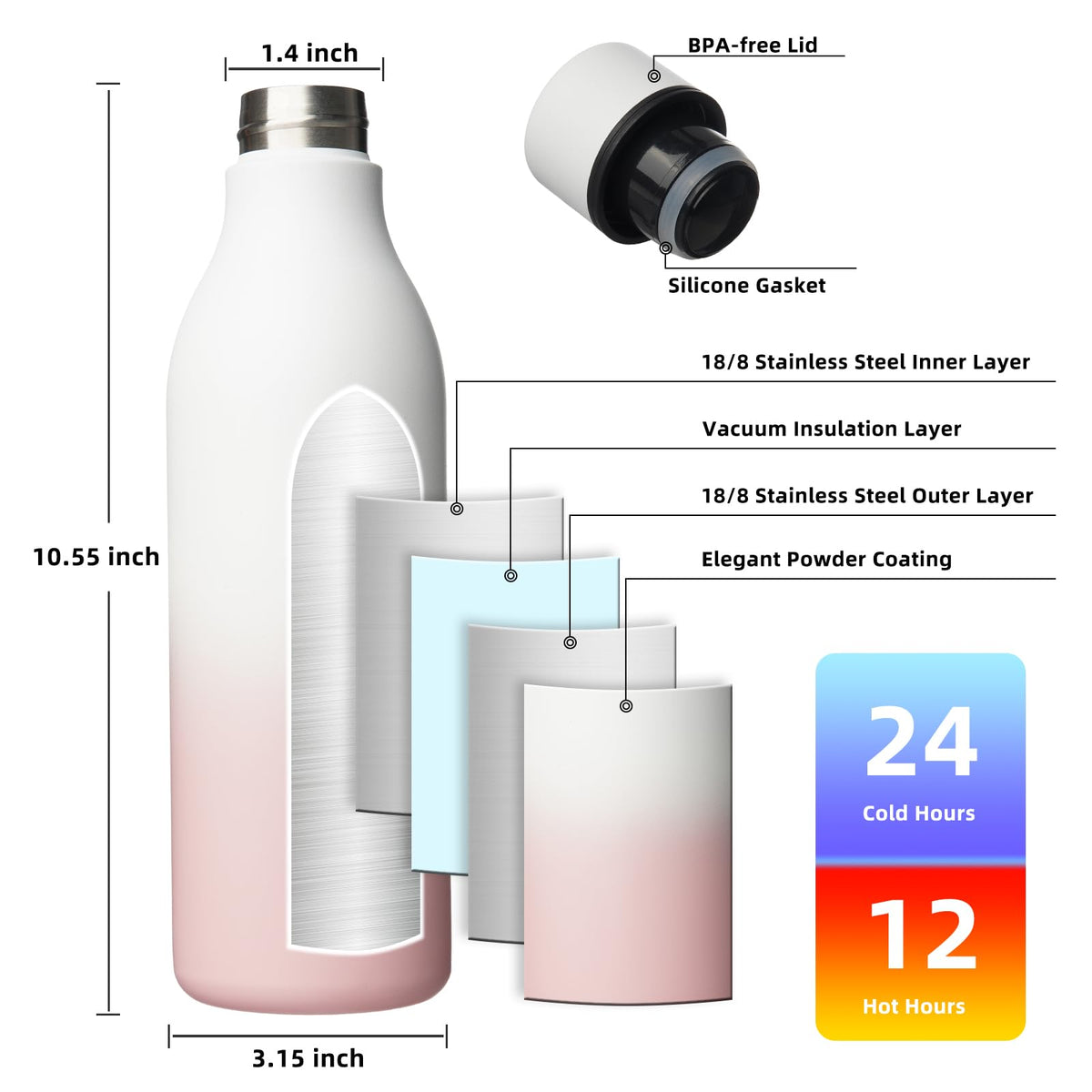 25oz Insulated Water Bottle (Graceful Pink / 25 Ounces / 25oz)