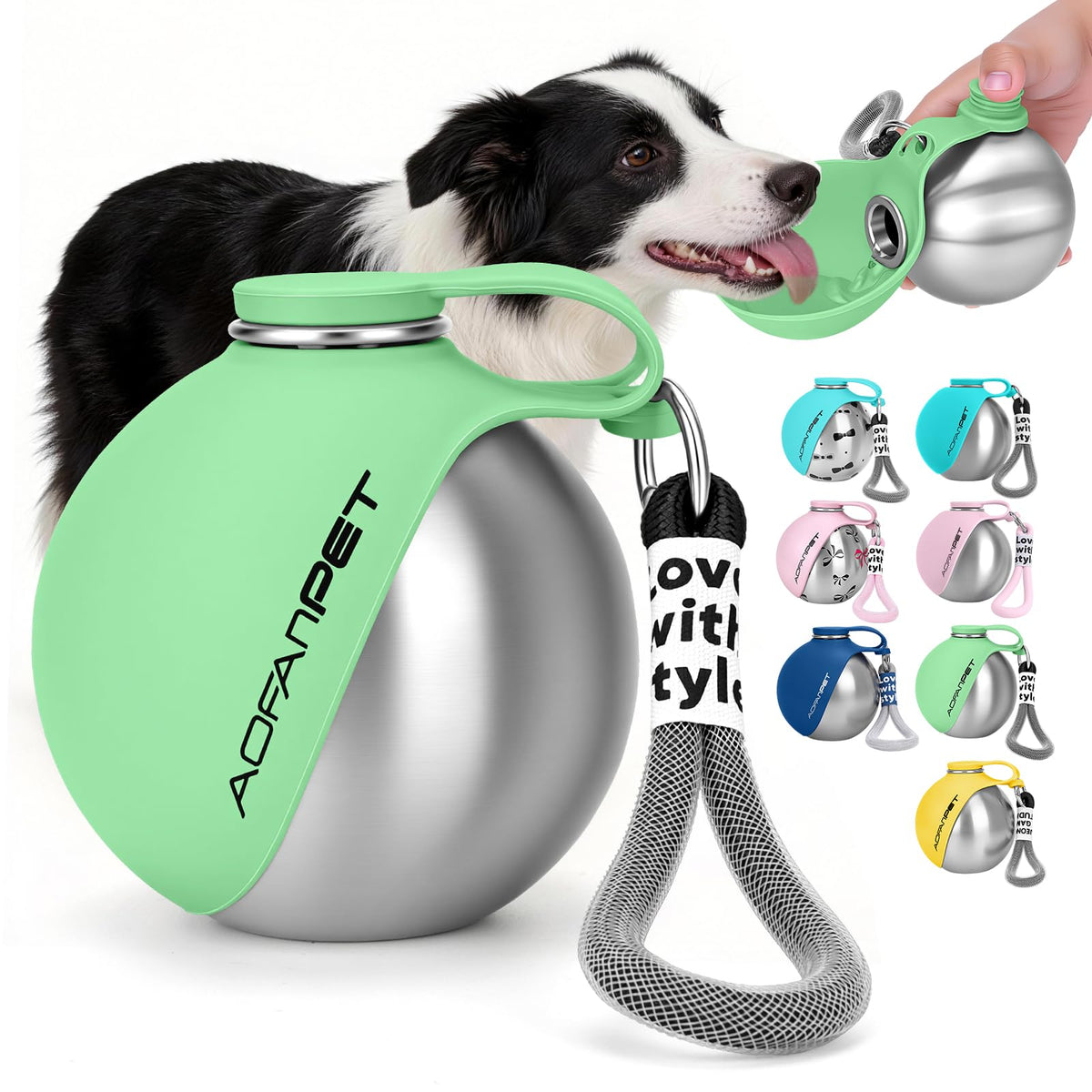 Portable Dog Water Bottle with Bowl (Mint Green)