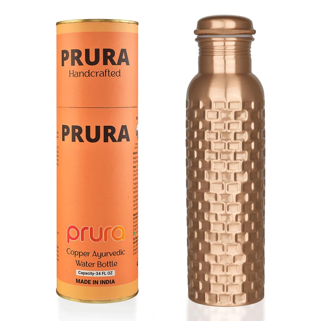 Handcrafted Pure Copper Drinking Water Bottle (950 ml / Design 13)