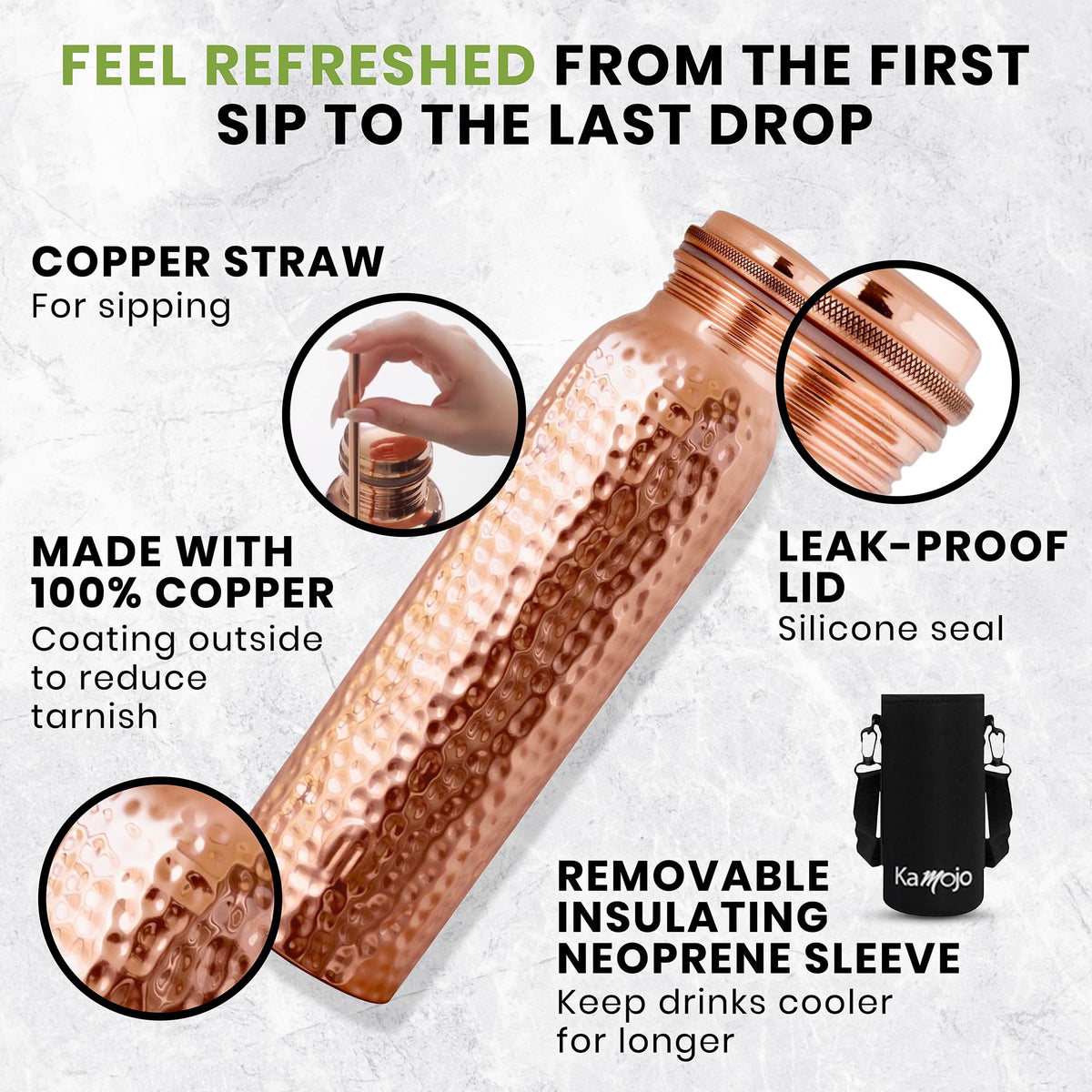 Copper Water Bottle for Drinking (Copper)