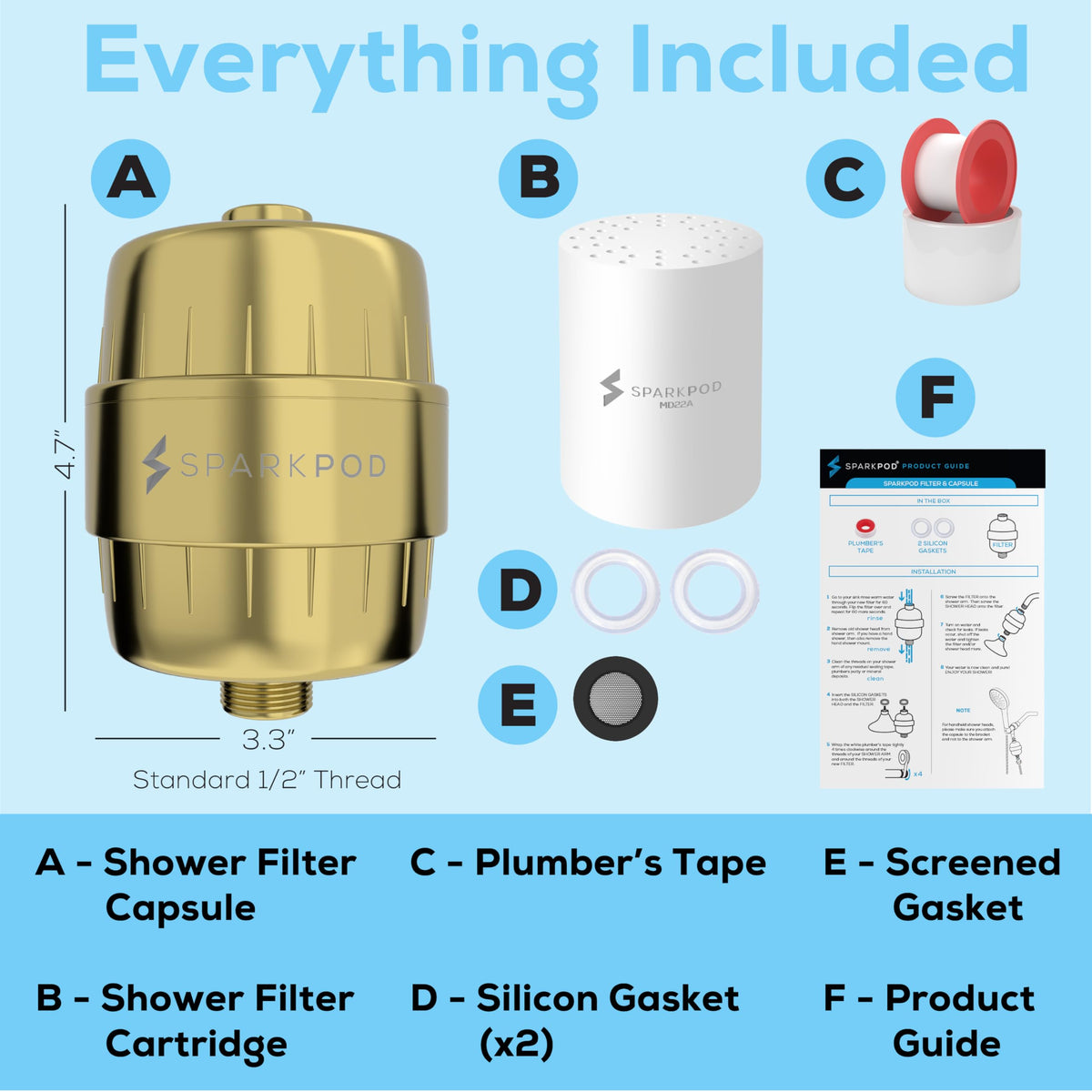 23 Stage Shower Head Filter for Showerheads (5. Egyptian Gold)