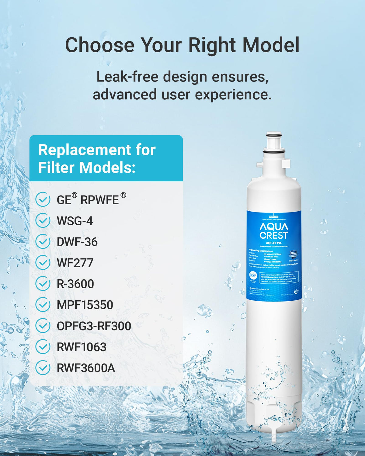 AQF FF19C Water Filter Replacement for GE® RPWFE® (2 Count)