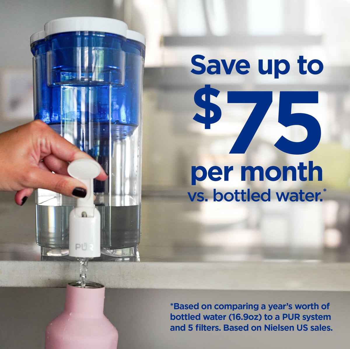 30 Cup Countertop Water Filter Dispenser for Fridge (PUR Faster Filter / White)