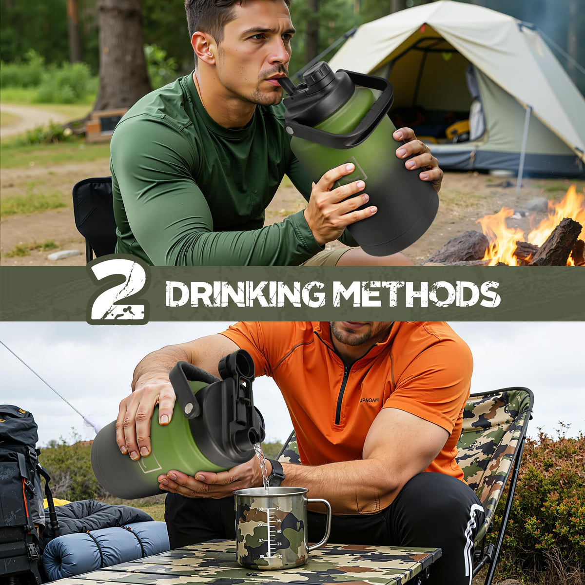 128oz 1 Gallon Tactical Water Bottle with MOLLE Bottle Pouch (Green Black / 128 Ounces)