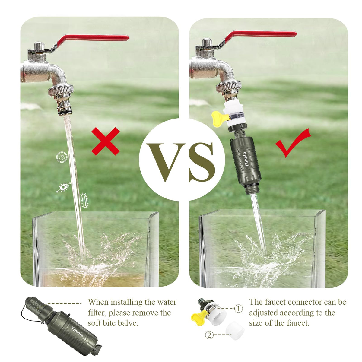 Portable Personal Water Filter Straw Water Filter Survival Gear for Emergency Preparedness (Green)
