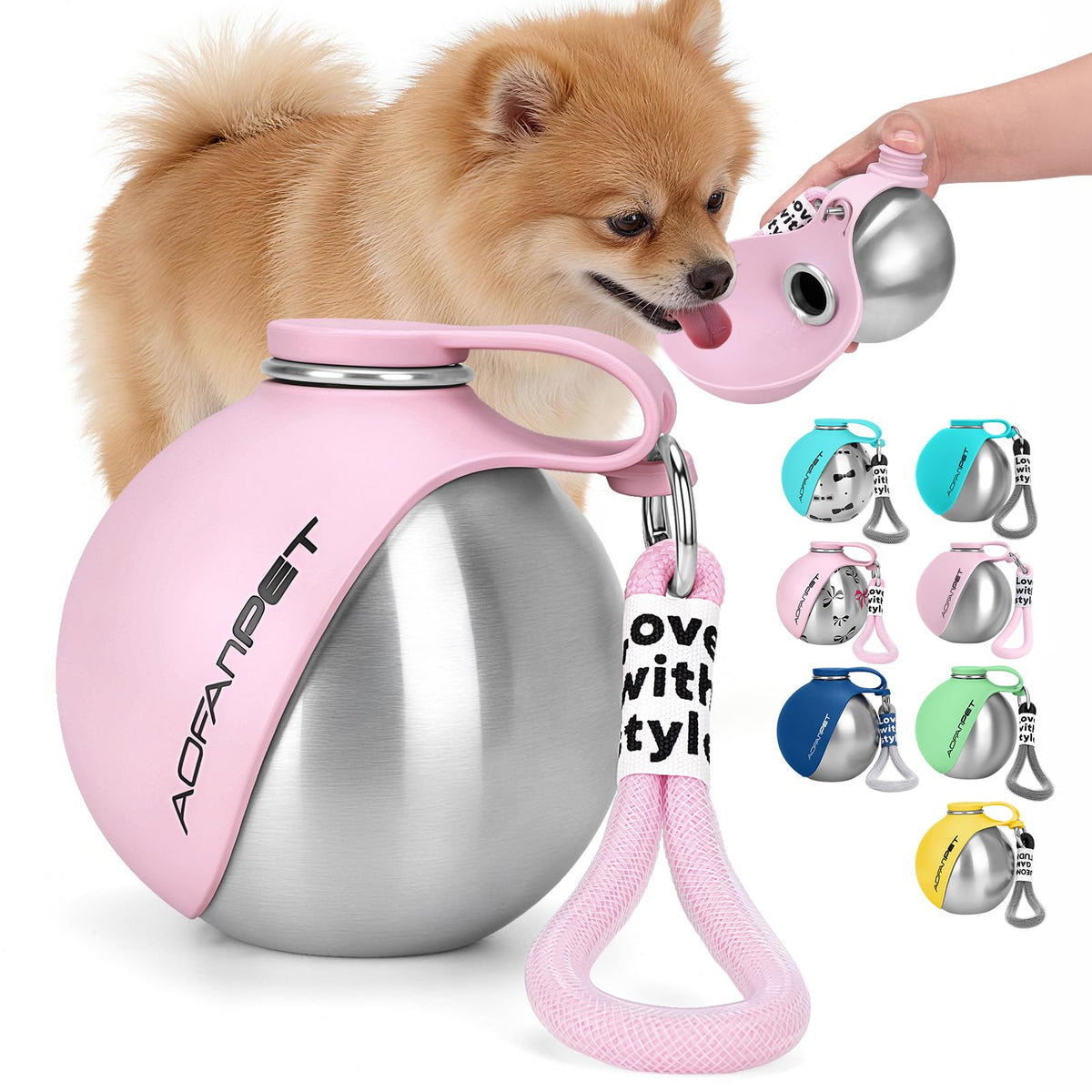 Portable Dog Water Bottle with Bowl (Pink)