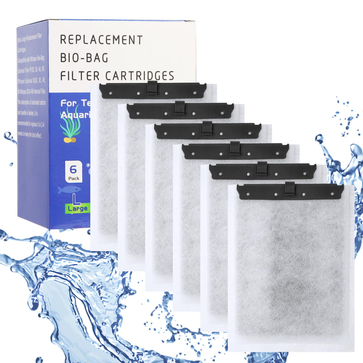 6Pack Large Aquarium Filter Cartridge for Whisper Bio (Large-6 Pack)