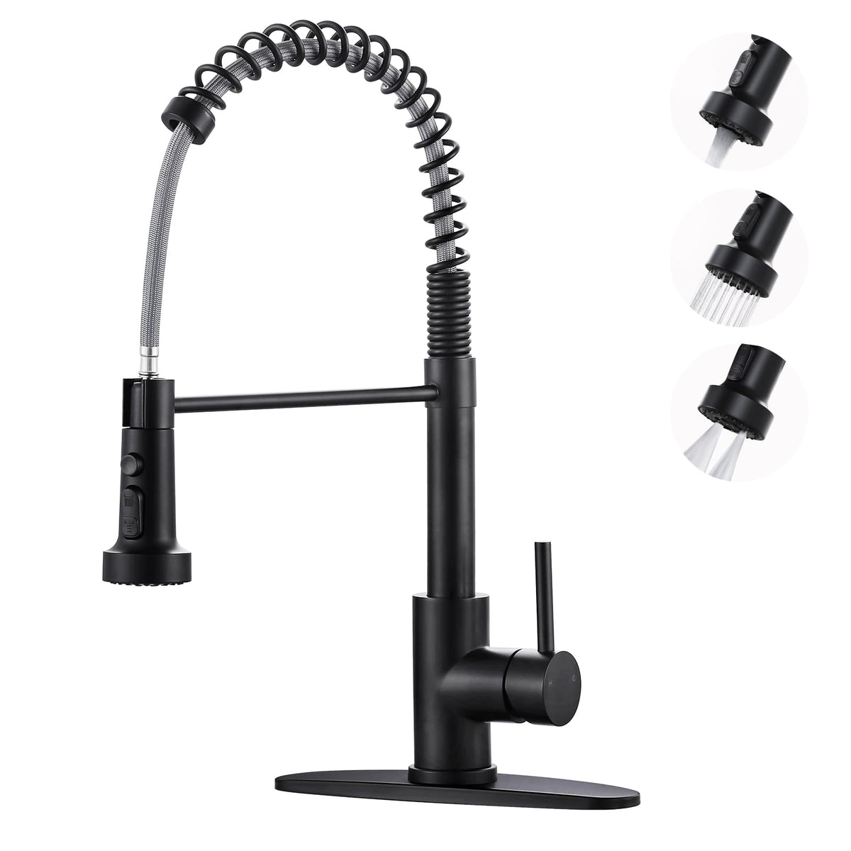 Black Kitchen Faucet with Pull Down Sprayer (Black)