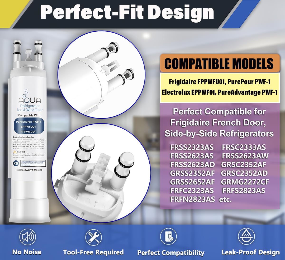 AQUA012 FPPWFU01 Water Filter Replacement Compatible with EPPWF01 PureAdvantage PWF (3-PACK)