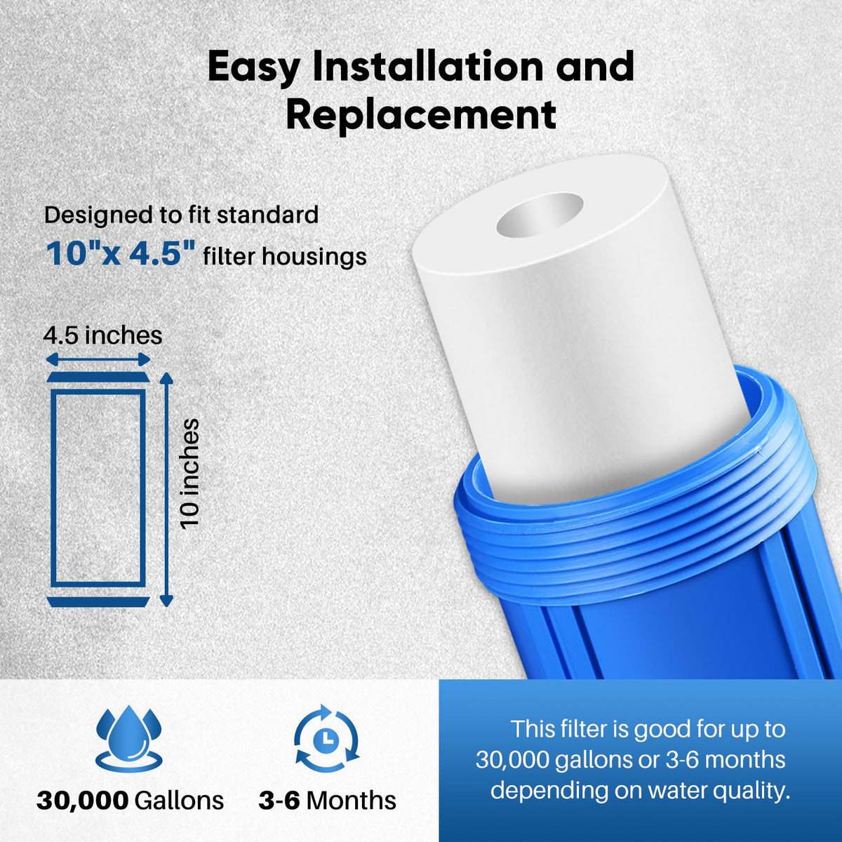 10 Micron 10"x4.5" Whole House Sediment Water Filter (2 Count (Pack of 1))