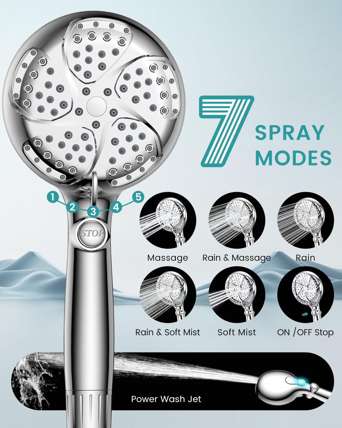 Filtered Shower Head with Handhled + 4PC Filters (Polished Chrome)