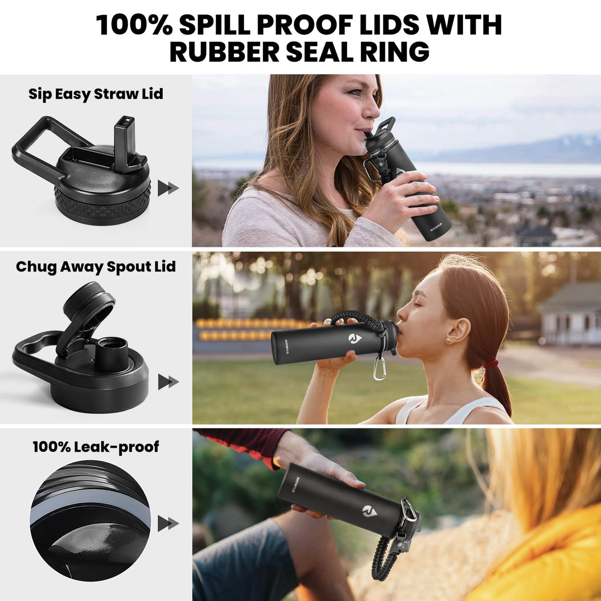 Insulated Water Bottle 24 oz (Magic Black / 24 Ounces)