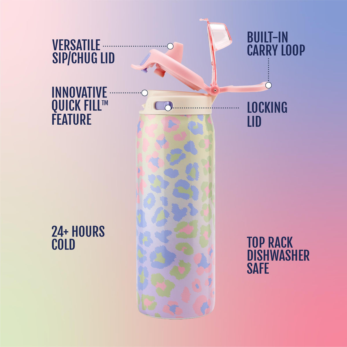 Kids Pop & Fill 18oz Stainless Water Bottle (18 Ounces / Cheetah)