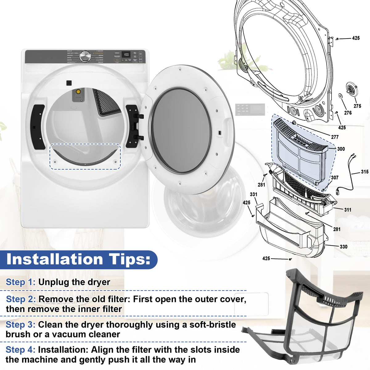 Dryer Lint Screen Filter Replacement CompatibleWith GE WE16X32537