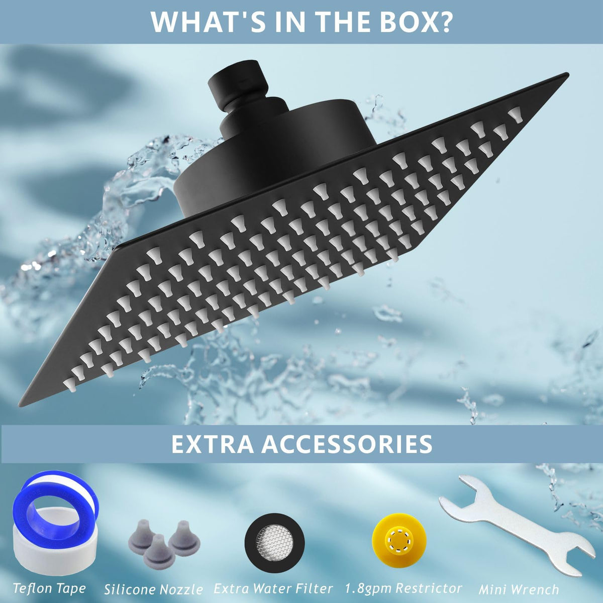 Large Rain Shower Head with Filtered (12 Inch / Matte Black)