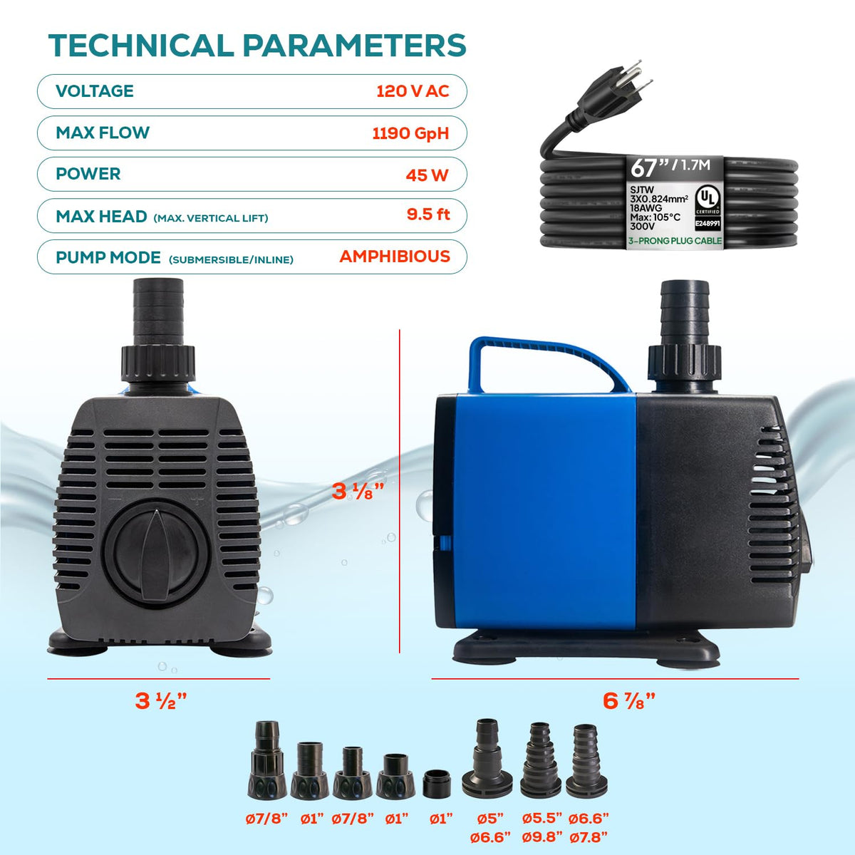 713 GPH Amphibious Water Pump (713 GPH / Blue; 5 Pc)