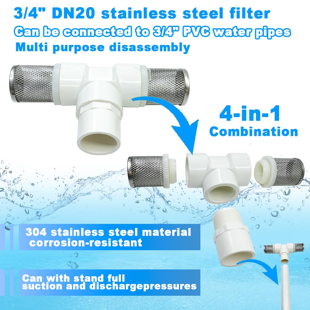3 4" T Strainers steel filter cover connected to 3 (3/4" DN20)