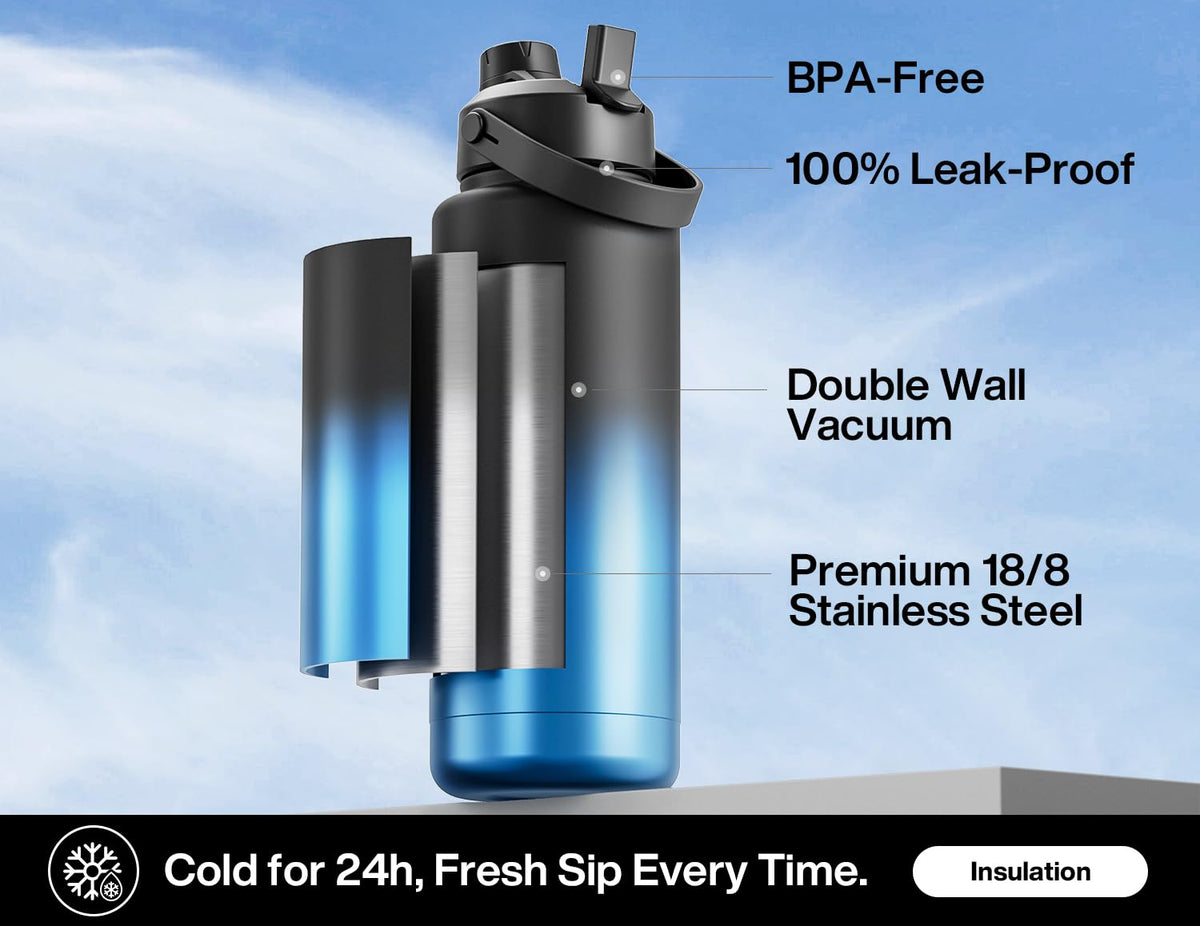 40 oz Insulated Water Bottle with 2 (Mariner / 40 Ounces)