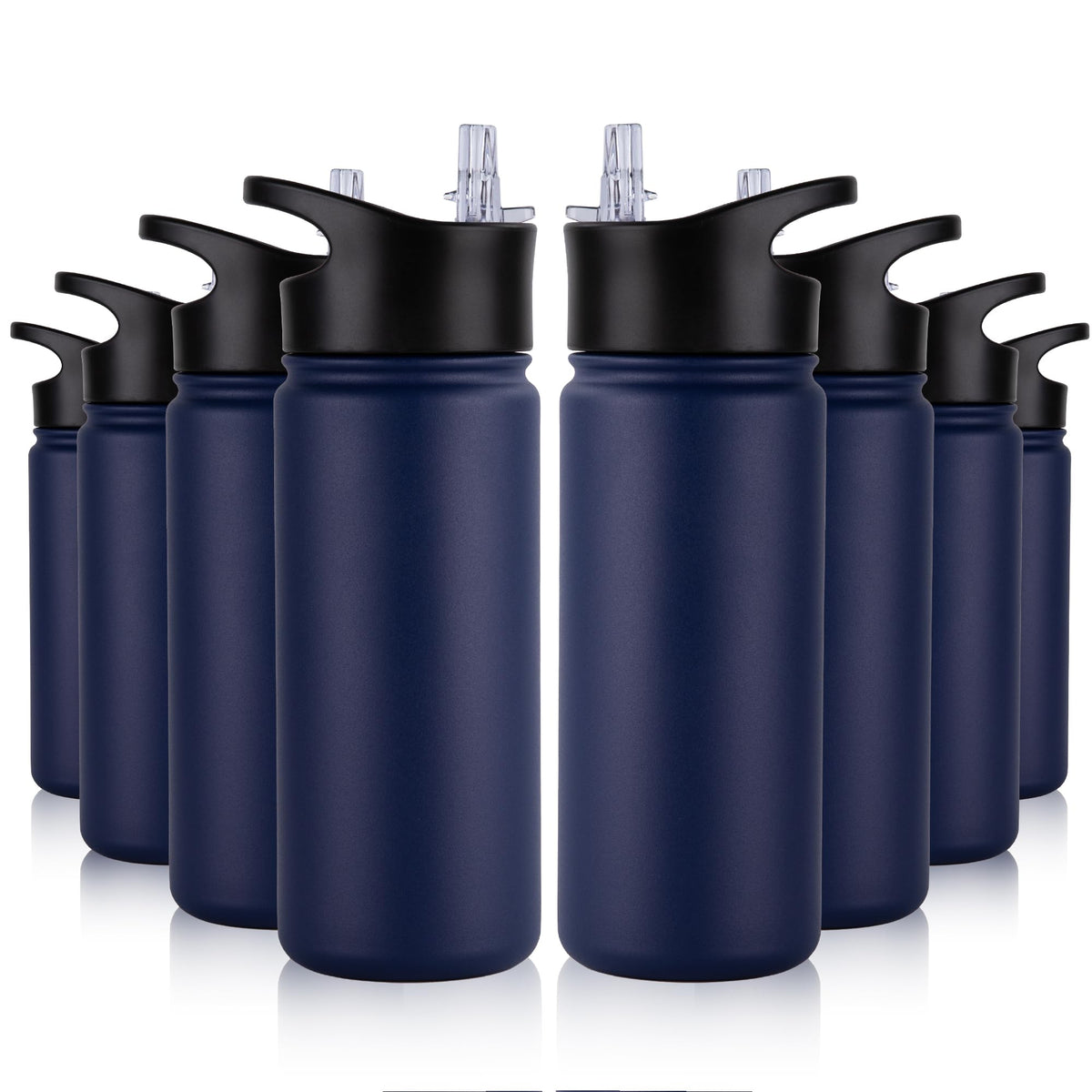 16 oz Insulated Water Bottle Bulk 8 Pack (Navy Blue / 16 Ounces-8)