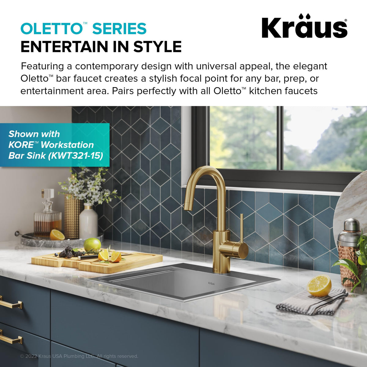 Oletto Single Handle Kitchen Bar Faucet with QuickDock Top Mount Assembly in Brushed Brass (Brushed Brass / Bar Faucet)