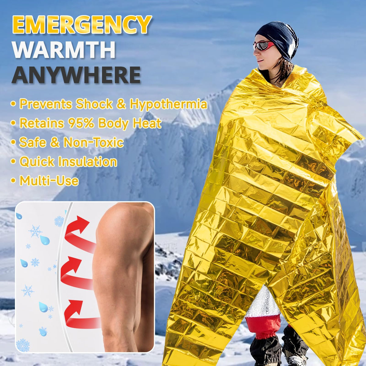 Survival Emergency Thermal Blankets (Gold / 4 Pack)